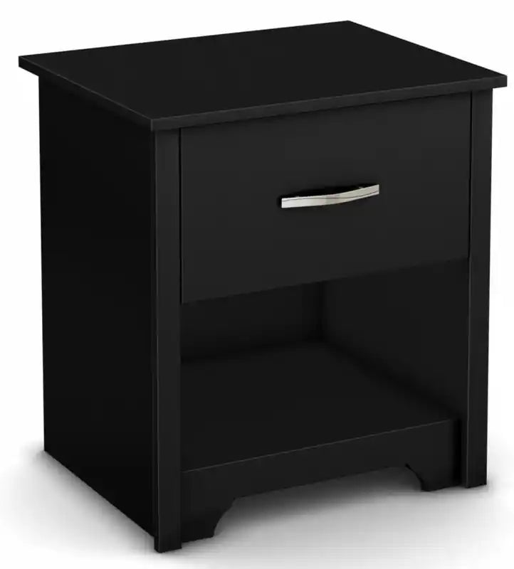 Table de chevet contemporaine 1 tiroir avec étagère ouverte, blanc/noir – Simple