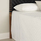 Tête de lit en cuir tressé noir et bois d'acacia, Grand lit