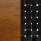 Tête de lit en cuir tressé noir et bois d'acacia, Grand lit