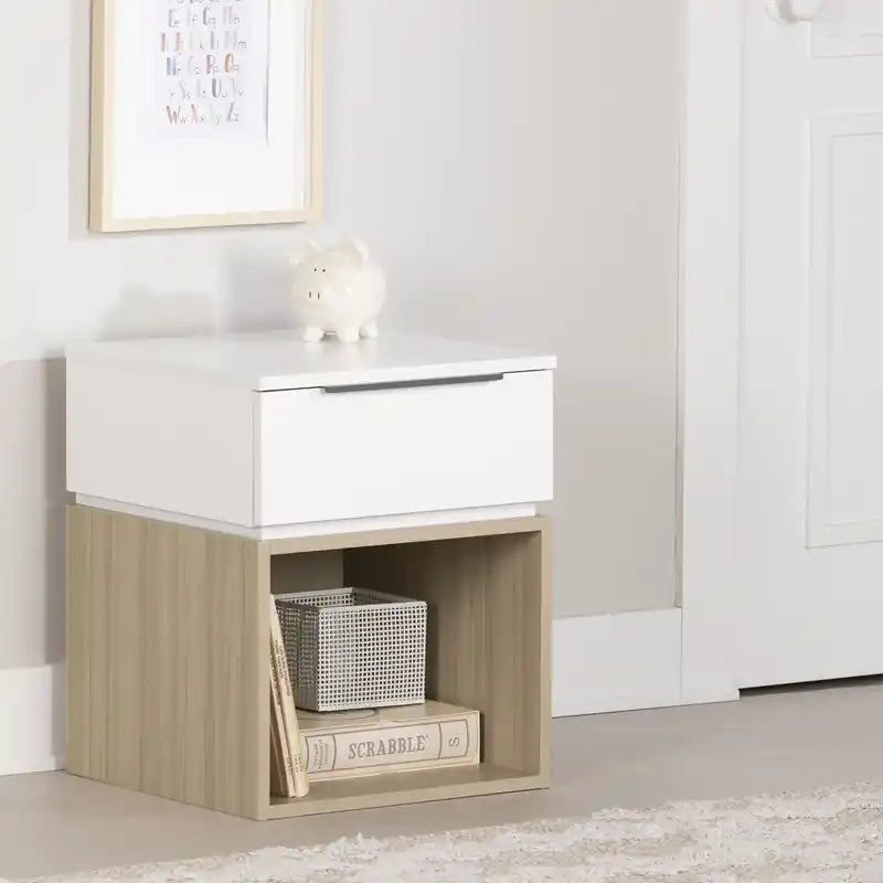 Table de chevet blanche à 1 tiroir avec étagère ouverte – Simple