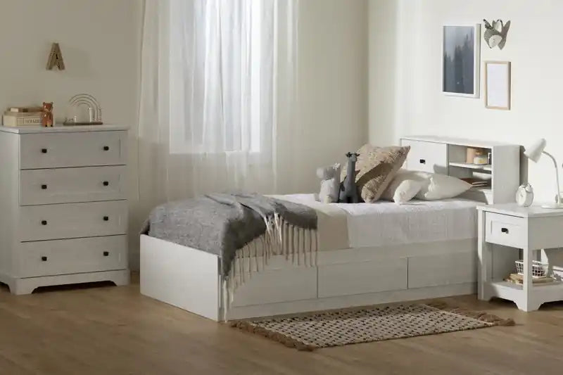 Tête de lit bibliothèque double avec rangement pour lit simple White Pine Farmhouse