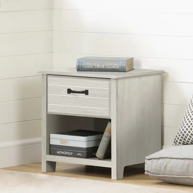Table de chevet contemporaine blanche 1 tiroir avec étagère ouverte – Simple