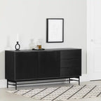 Enfilade noire Mid-Century avec 3 tiroirs et 2 portes – Simple