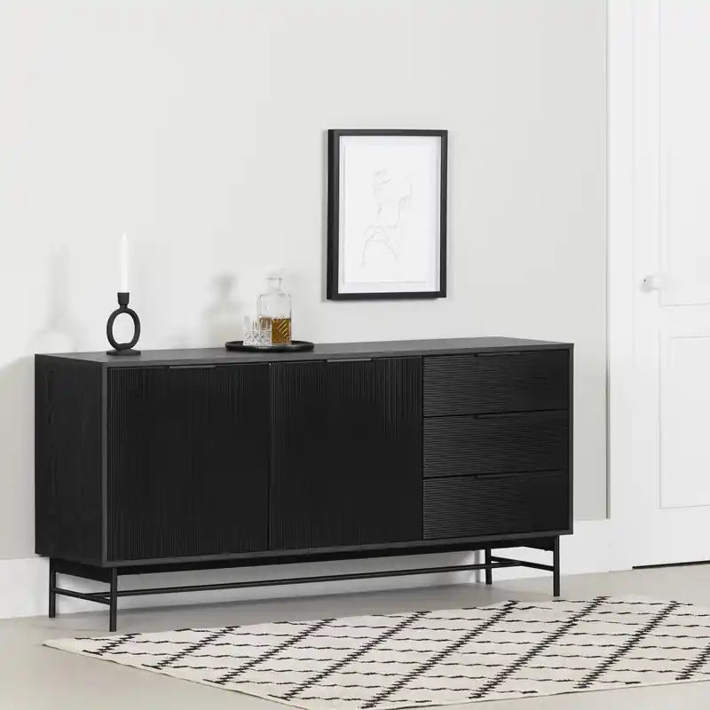 Enfilade noire Mid-Century avec 3 tiroirs et 2 portes – Simple