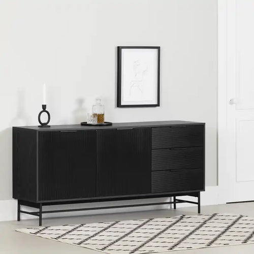 Enfilade noire Mid-Century avec 3 tiroirs et 2 portes – Simple