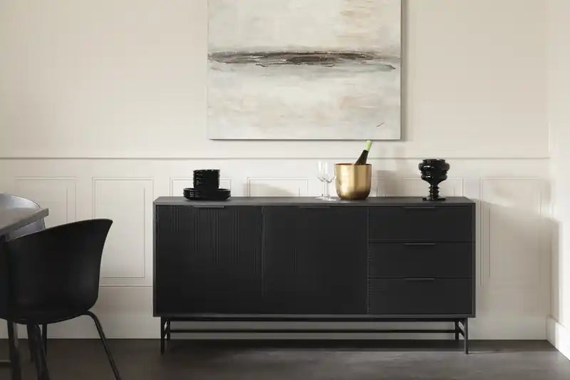Enfilade noire Mid-Century avec 3 tiroirs et 2 portes – Simple