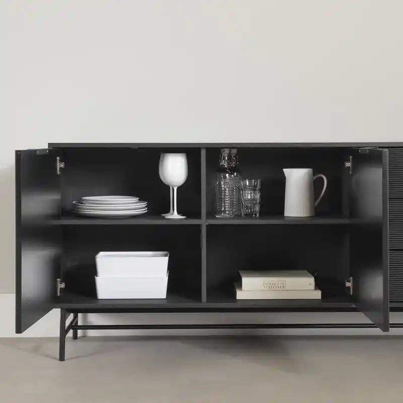 Enfilade noire Mid-Century avec 3 tiroirs et 2 portes – Simple