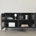 Enfilade noire Mid-Century avec 3 tiroirs et 2 portes – Simple