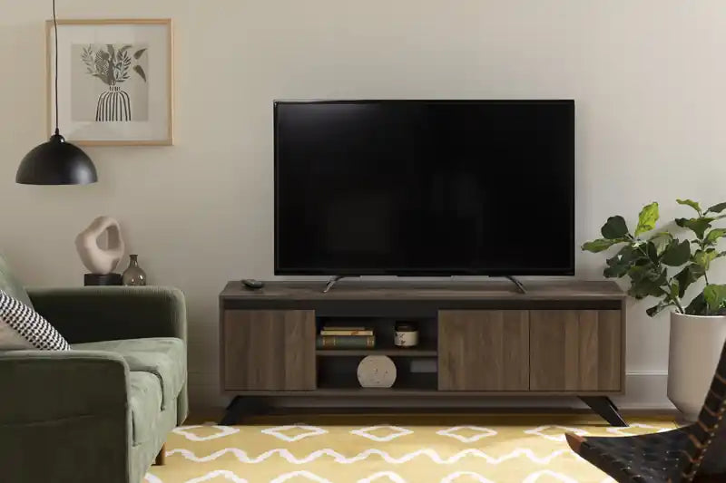Meuble TV scandinave 3 portes en bois foncé de 150 cm – Pièce unique