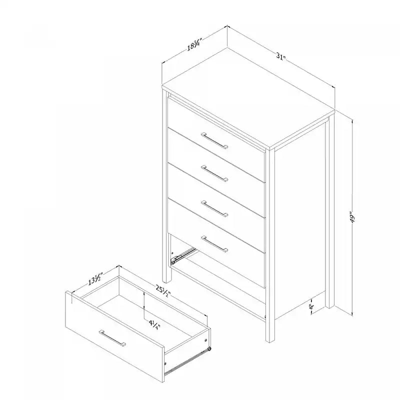 Commode haute contemporaine à 5 tiroirs, frêne naturel – Simple