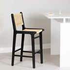 Tabouret de bar en rotin noir et teck, une place