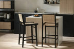 Tabouret de bar en rotin noir et teck, une place
