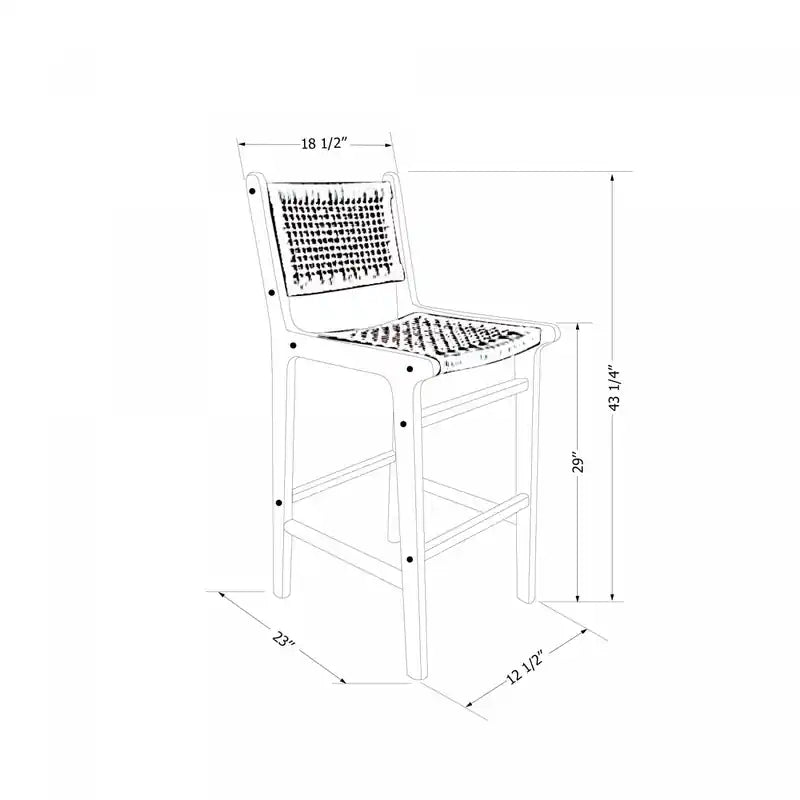 Tabouret de bar en rotin noir et teck, une place