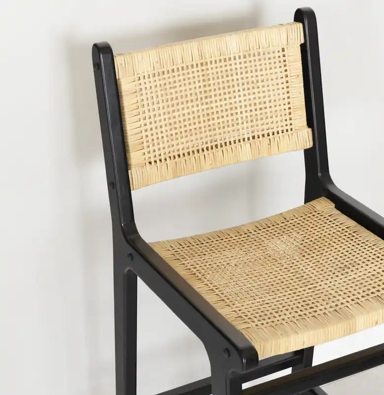 Tabouret de bar en rotin noir et teck, une place