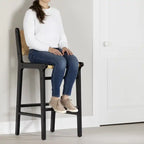Tabouret de bar en rotin noir et teck, une place
