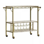 Chariot de bar glamour blanc/doré avec rangement pour vin et porte-verres – Simple