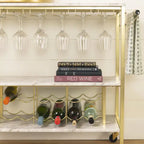 Chariot de bar glamour blanc/doré avec rangement pour vin et porte-verres – Simple