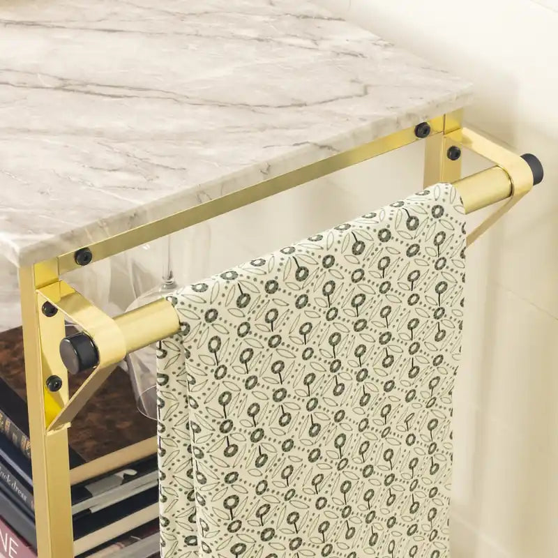 Chariot de bar glamour blanc/doré avec rangement pour vin et porte-verres – Simple