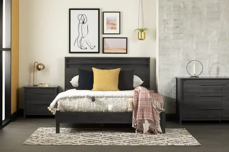 Commode double urbaine 6 tiroirs gris/brun foncé – Double