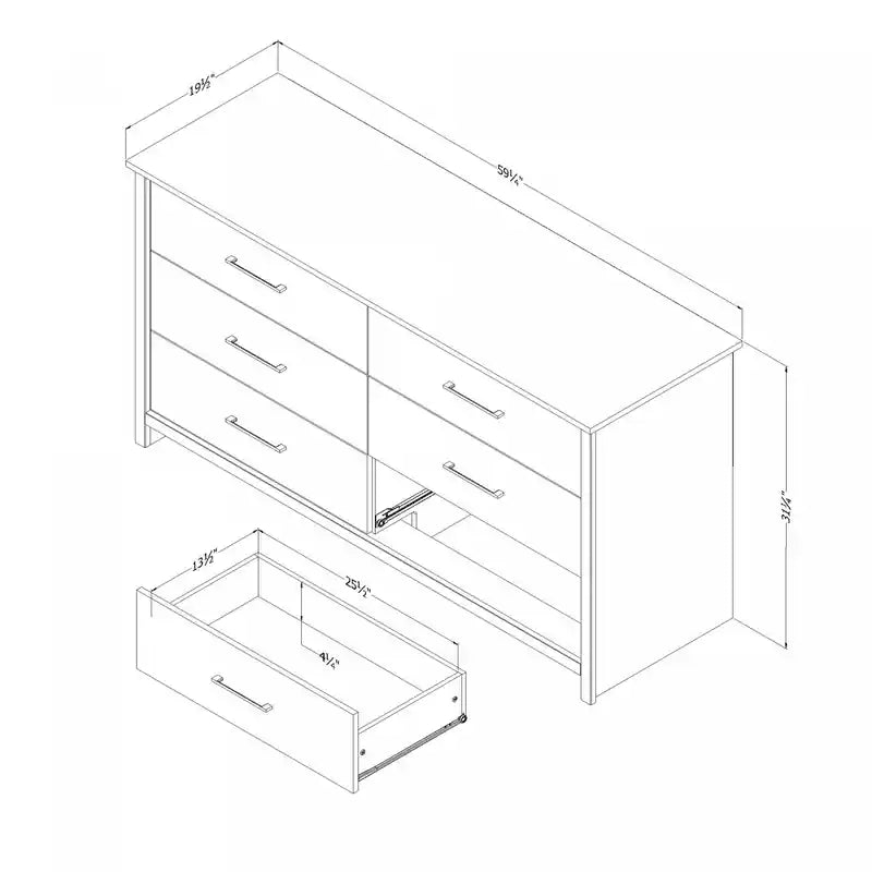 Commode double à 6 tiroirs White Pine Farmhouse – Double