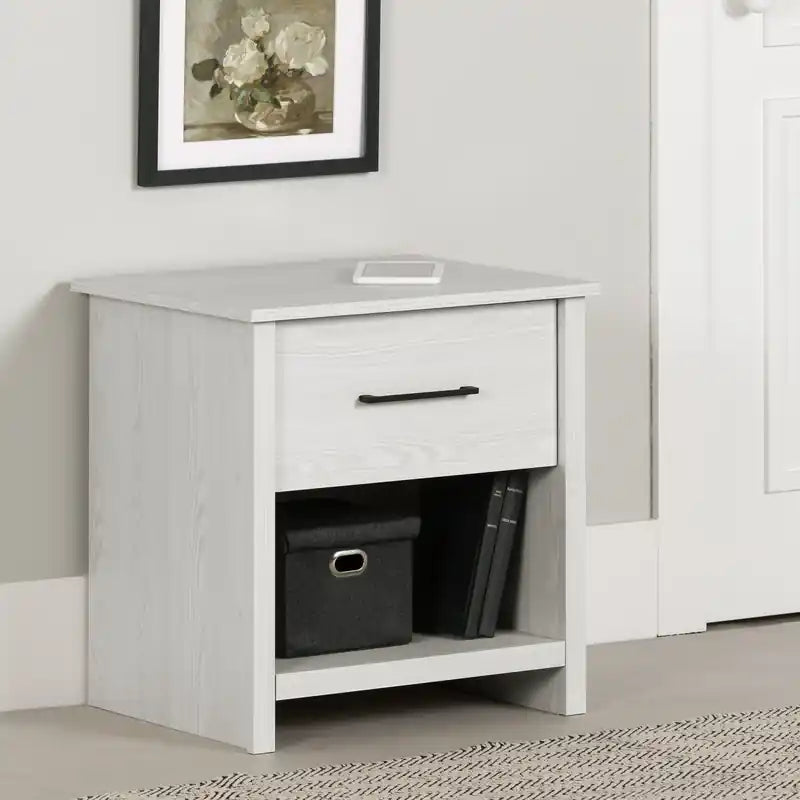 Table de chevet à 1 tiroir et étagère ouverte White Pine Farmhouse – Simple
