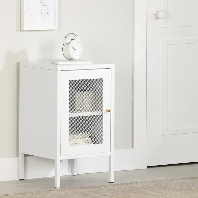 Table de chevet scandinave blanche à 1 porte avec étagère – Simple