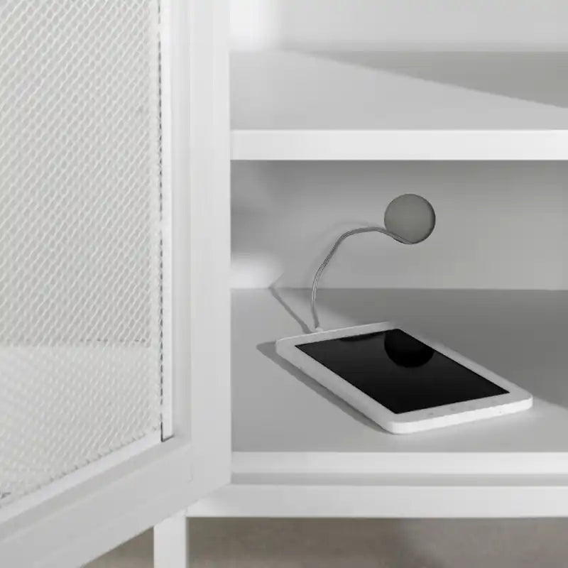 Table de chevet scandinave blanche à 1 porte avec étagère – Simple