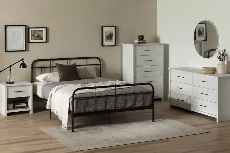 Commode haute à 5 tiroirs White Pine Farmhouse – Simple