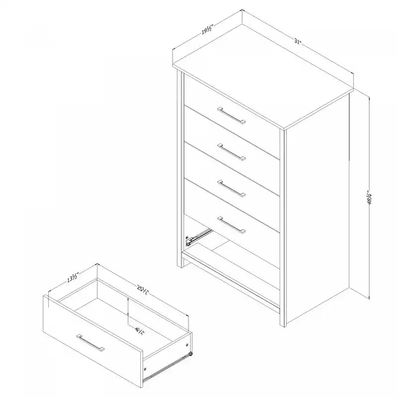 Commode haute à 5 tiroirs White Pine Farmhouse – Simple