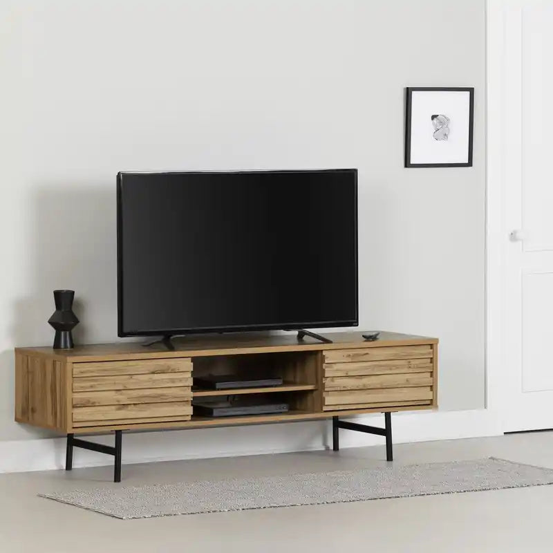Meuble TV moderne 175 cm en chêne naturel avec 2 tiroirs – Simple