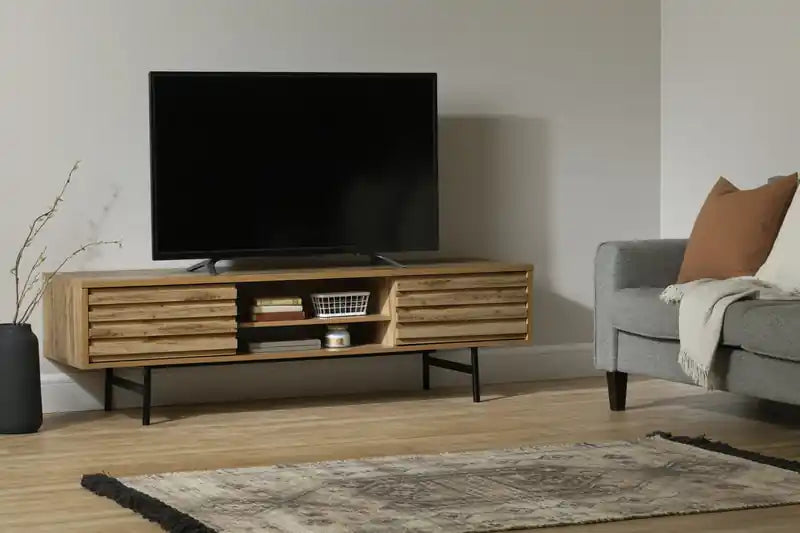 Meuble TV moderne 175 cm en chêne naturel avec 2 tiroirs – Simple