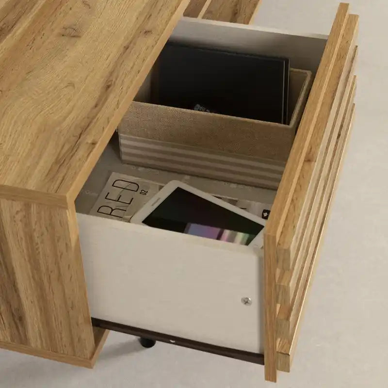 Meuble TV moderne 175 cm en chêne naturel avec 2 tiroirs – Simple