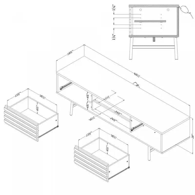 Meuble TV moderne 175 cm en chêne naturel avec 2 tiroirs – Simple