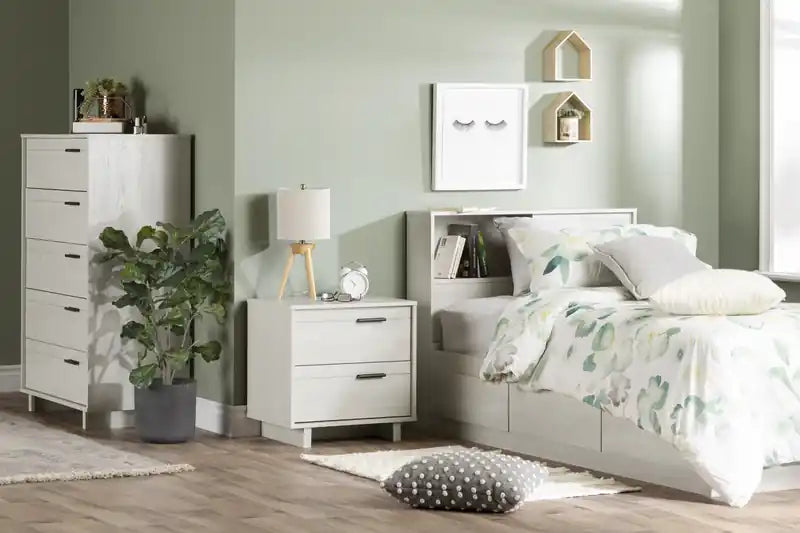 Commode contemporaine blanche à 5 tiroirs – Lit simple