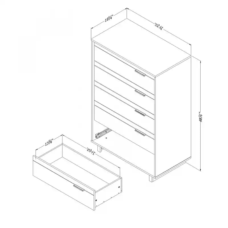 Commode contemporaine blanche à 5 tiroirs – Lit simple