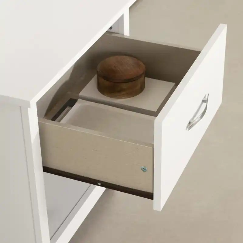 Table de chevet contemporaine 1 tiroir avec étagère ouverte, blanc/noir – Simple