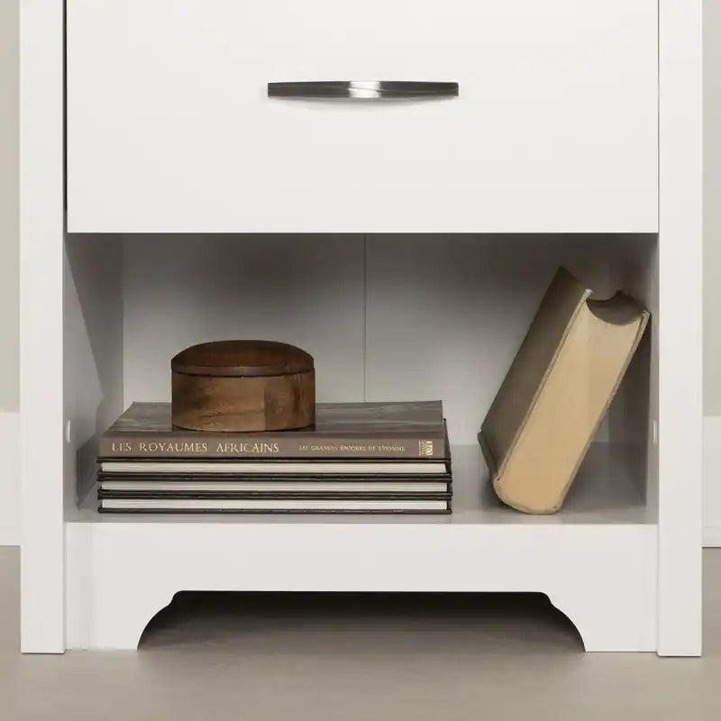 Table de chevet contemporaine 1 tiroir avec étagère ouverte, blanc/noir – Simple