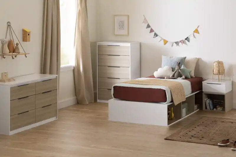 Commode double à 6 tiroirs multicolore/grise pour enfants – Simple