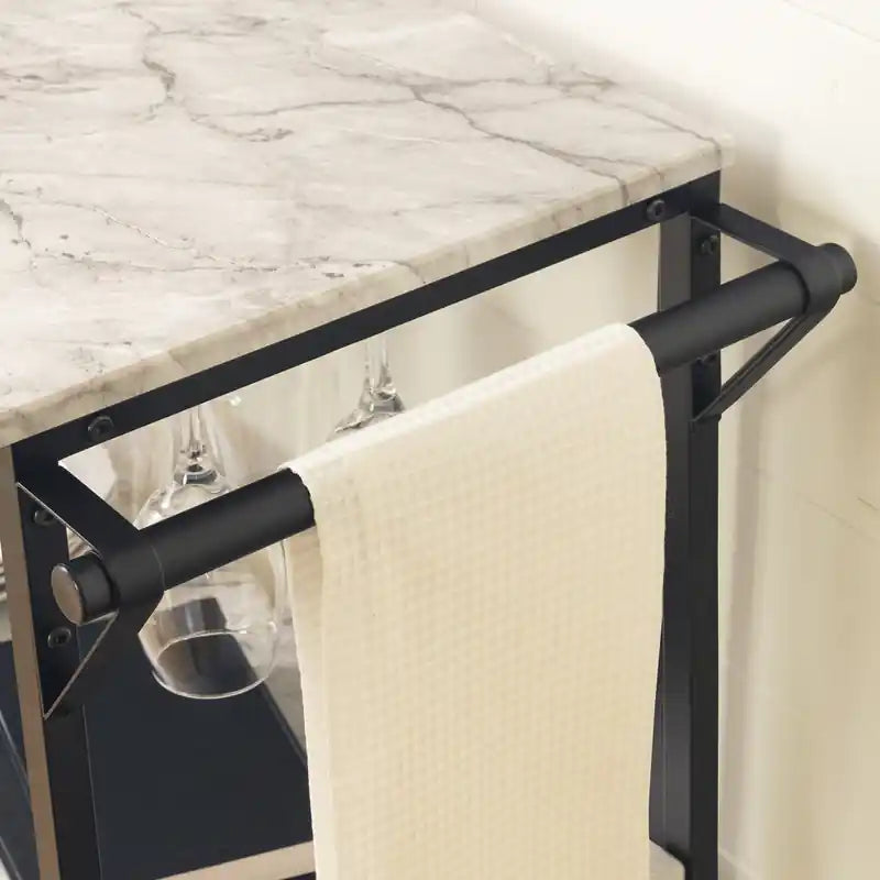Chariot de bar glamour blanc/doré avec rangement pour vin et porte-verres – Simple