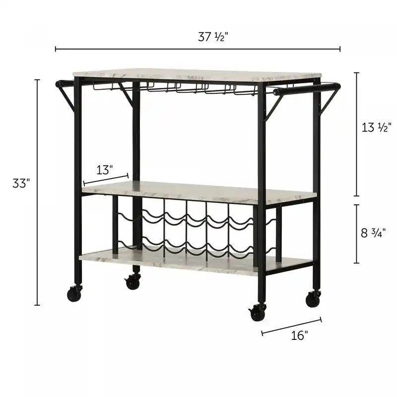 Chariot de bar glamour blanc/doré avec rangement pour vin et porte-verres – Simple