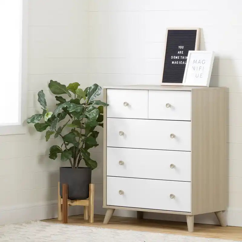 Commode blanche scandinave 5 tiroirs – Simple