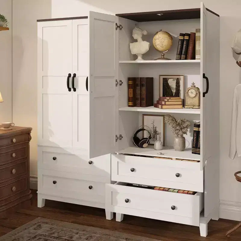 Meuble de rangement haut de 165 cm avec étagères réglables, Armoire de cuisine en bois de style Ferme avec 2 portes et 2 tiroirs, Bibliothèques autoportantes pour salle à manger, salon