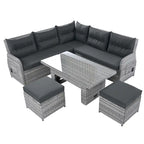 Ensemble de canapé d’angle modulable en rotin d’extérieur avec table réglable et fauteuils inclinables