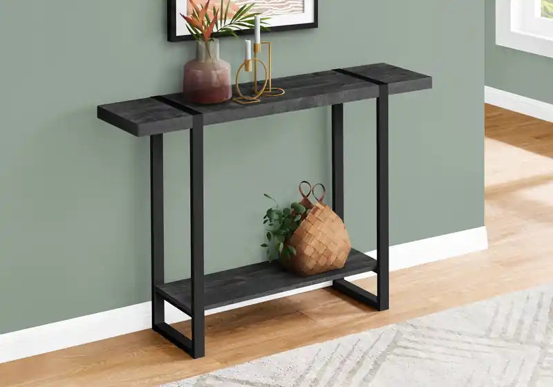 Table d'appoint noire effet bois de récupération