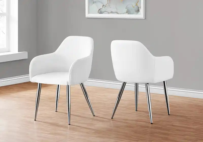 Lot de 2 chaises de salle à manger en métal chromé aspect cuir blanc