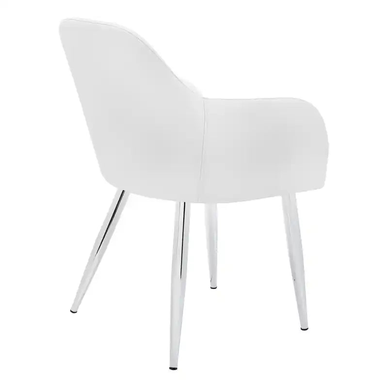 Lot de 2 chaises de salle à manger en métal chromé aspect cuir blanc