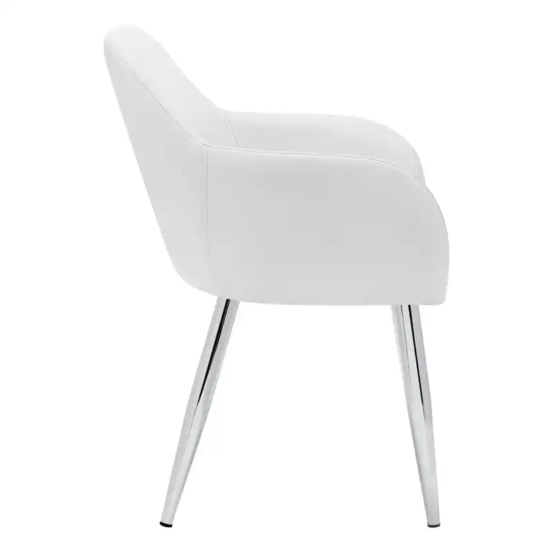 Lot de 2 chaises de salle à manger en métal chromé aspect cuir blanc