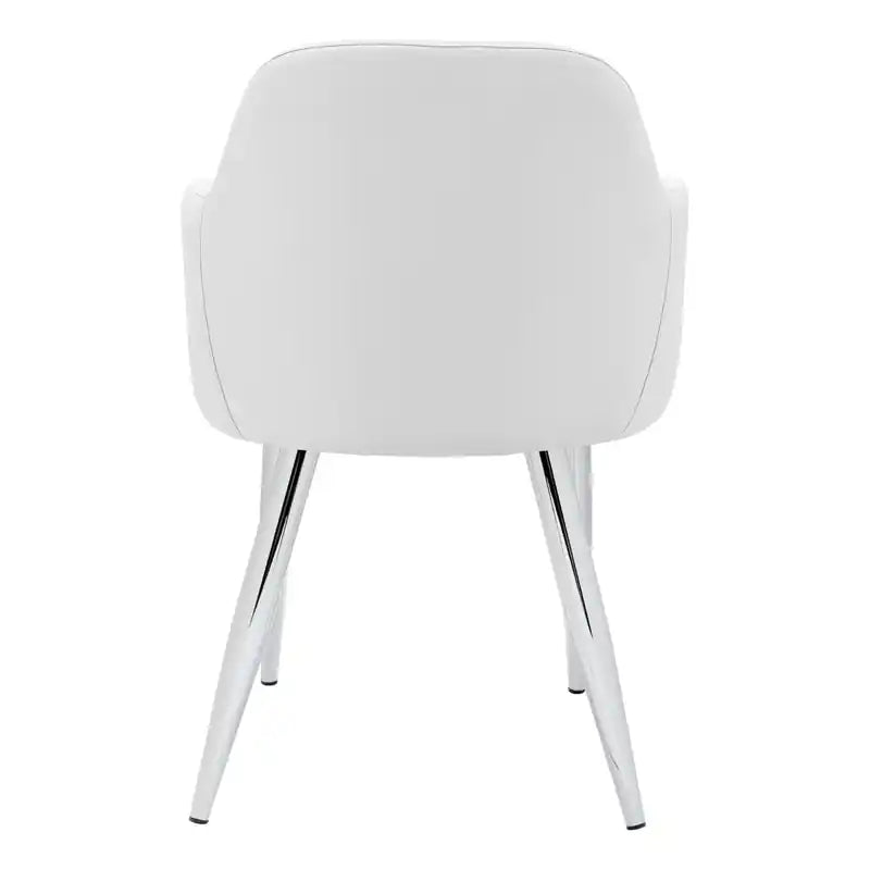 Lot de 2 chaises de salle à manger en métal chromé aspect cuir blanc