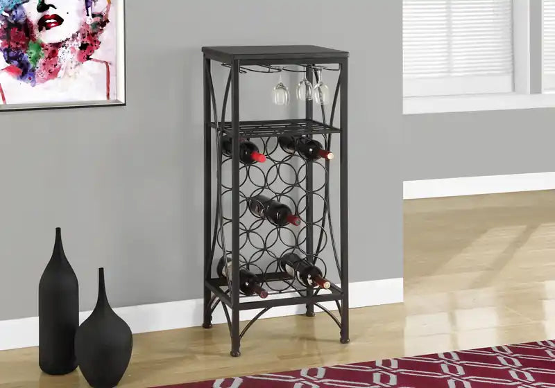 Porte-bouteilles et verres à vin en métal noir pour bar à domicile