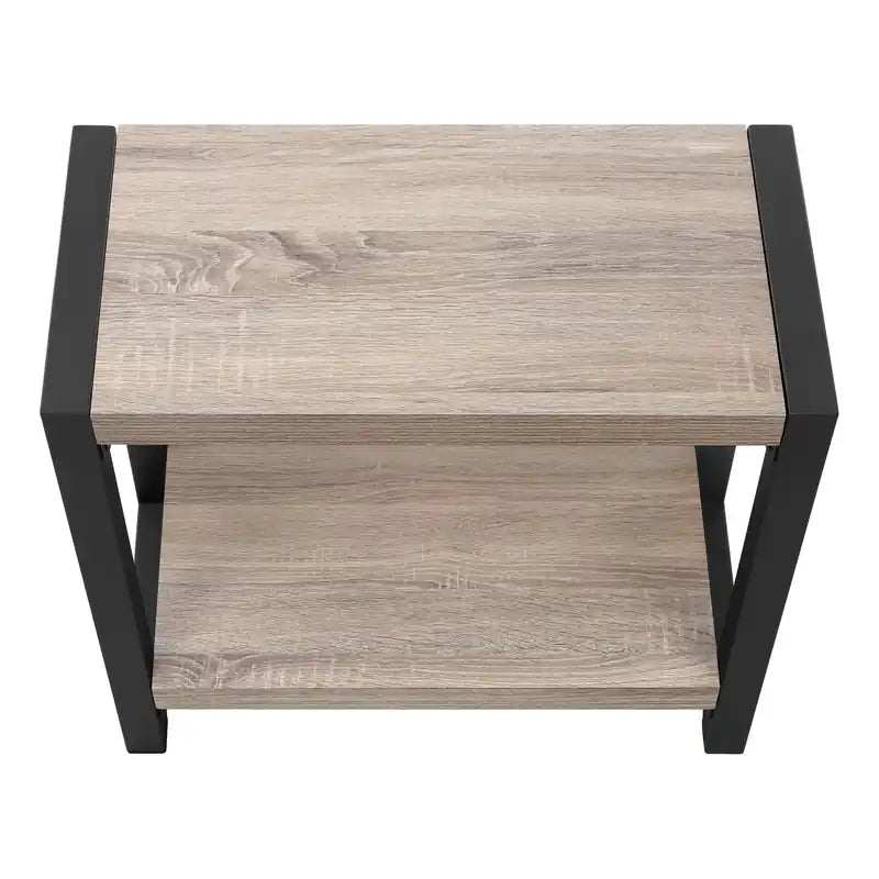 Table d'appoint étroite à 2 niveaux en métal noir et taupe